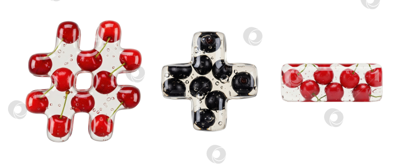 Скачать Символы хэштега Плюс Минус выполнены из бесцветного геля. Выделены на прозрачном фоне фотосток Ozero