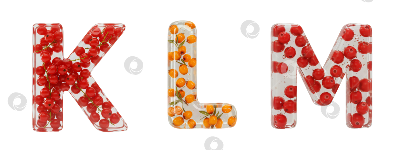 Скачать Набор букв из бесцветного геля с ягодами внутри фотосток Ozero