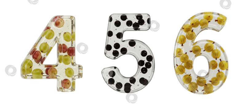 Скачать Набор цифр 4, 5 и 6, выполненный из смеси полезных фруктов и ягод на прозрачном фоне. фотосток Ozero