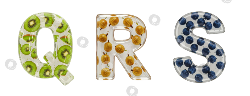 Скачать Набор букв из бесцветного геля с ягодами внутри фотосток Ozero