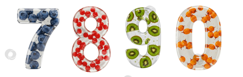 Скачать Цифры 7, 8, 9 и 0 сделаны из бесцветного геля с ягодами внутри фотосток Ozero