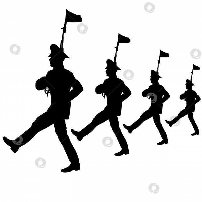 Скачать Черный силуэт солдата марширует с оружием в руках на параде фотосток Ozero
