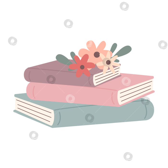 Скачать Стопка книг с цветами, выделенными на белом фоне фотосток Ozero