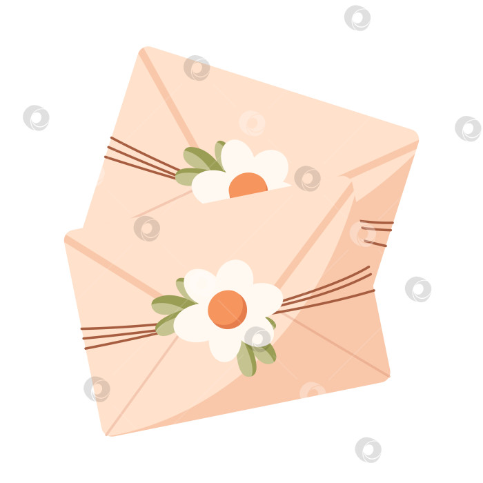 Скачать Крафт-конверты с изображением цветка на белом фоне. Пасхальный элемент. Векторная иллюстрация. Плоский симпатичный фасон. фотосток Ozero