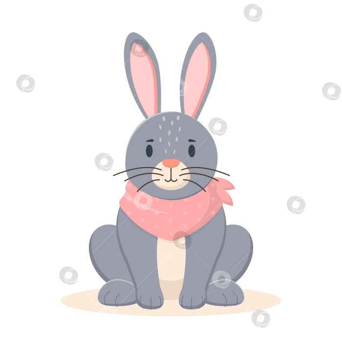 Скачать Серый кролик с платочком на белом фоне. Пасхальный элемент. Векторная иллюстрация. Плоский симпатичный фасон. фотосток Ozero
