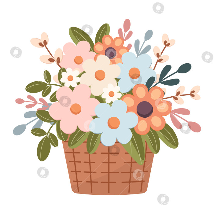 Скачать Весенние цветы в букете на белом фоне. Весенний букет. Векторная иллюстрация. Плоский симпатичный фасон. фотосток Ozero