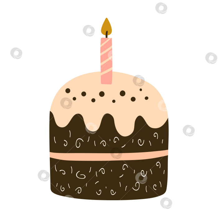 Скачать Праздничный торт со свечой, выделенной на белом фоне фотосток Ozero