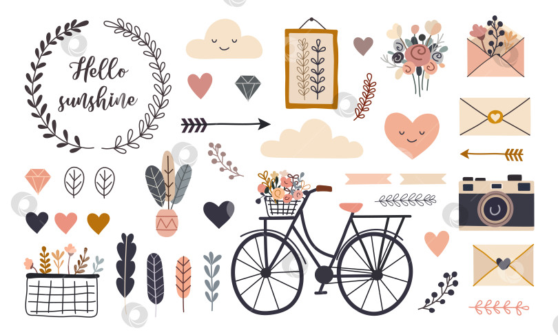 Скачать Нарисованный вручную набор цветочных объектов, выделенных на белом фоне фотосток Ozero