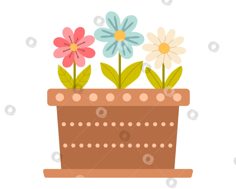Скачать Горшок с весенними цветами. Симпатичная векторная иллюстрация для весеннего дизайна. Векторная иллюстрация в плоском стиле фотосток Ozero