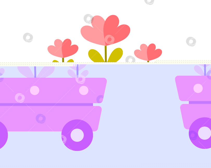 Скачать Милые простые весенние цветы в садовой тележке, выделенные на белом фоне. Векторная иллюстрация в плоском стиле фотосток Ozero