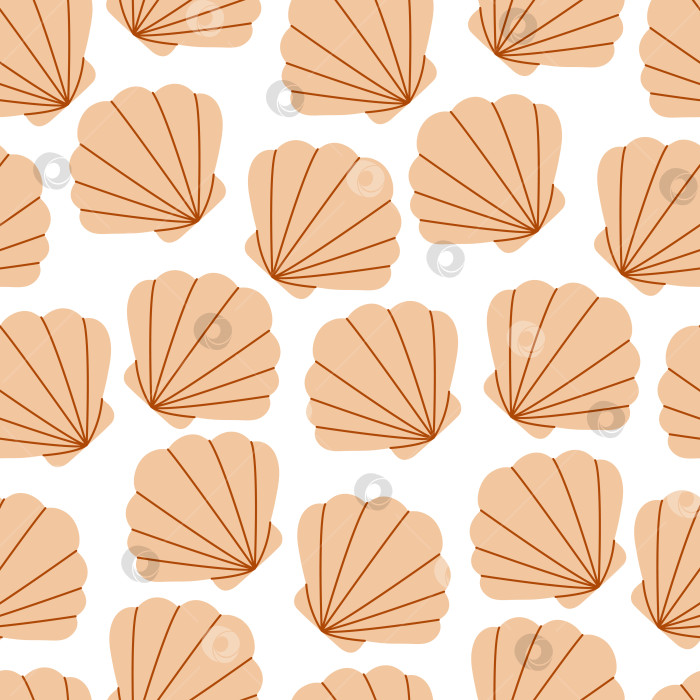 Скачать Бесшовный узор из ракушек. Модный фон из ракушек для оберточной бумаги, полотна, текстиля. Морской декор. Плоский стиль фотосток Ozero