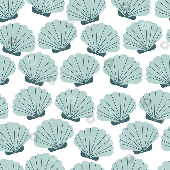 Скачать Бесшовный узор из ракушек. Модный фон из ракушек для оберточной бумаги, полотна, текстиля. Морской декор. Плоский стиль фотосток Ozero