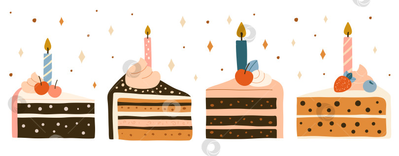 Скачать Праздничный торт на белом фоне. Дизайн для приглашения, поздравительной открытки, плаката. Плоский рисунок от руки фотосток Ozero