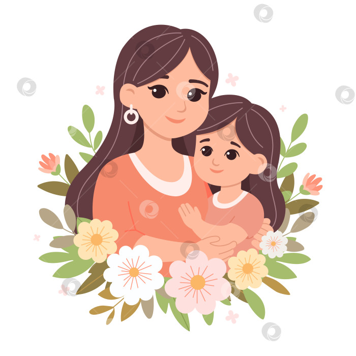 Скачать Мама с ребенком на руках и цветами, выделенными на белом фоне фотосток Ozero