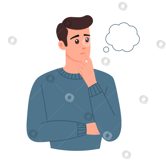 Скачать Задумчивый человек, выделяющийся на белом фоне. фотосток Ozero