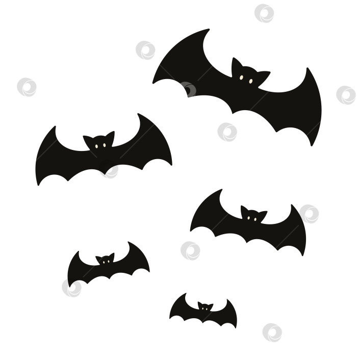 Скачать Черные силуэты летучих мышей для дизайна Хэллоуина выделяются на белом фоне. фотосток Ozero