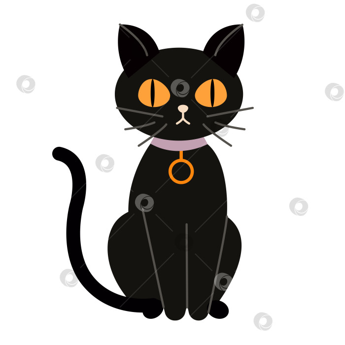 Скачать Черная кошка с зелеными глазами для дизайна Хэллоуина, изолированная на белом фоне фотосток Ozero