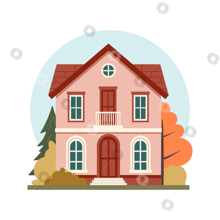 Скачать Осеннее настроение. Улица в пригороде, окружной дом, выделенный на белом фоне. Плоская векторная иллюстрация фотосток Ozero