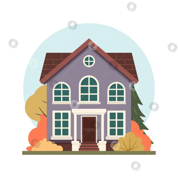 Скачать Осеннее настроение. Улица в пригороде, окружной дом, выделенный на белом фоне. Плоская векторная иллюстрация фотосток Ozero