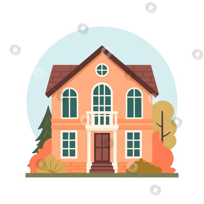 Скачать Осеннее настроение. Улица в пригороде, окружной дом, выделенный на белом фоне. Плоская векторная иллюстрация фотосток Ozero