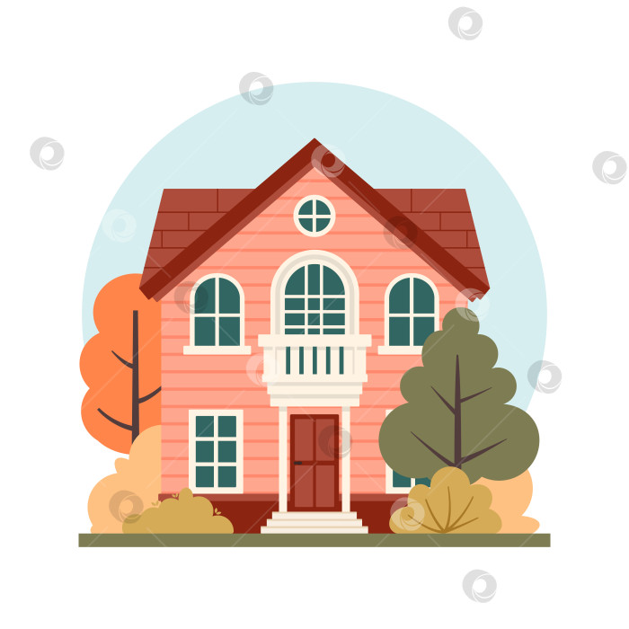 Скачать Осеннее настроение. Улица в пригороде, окружной дом, выделенный на белом фоне. Плоская векторная иллюстрация фотосток Ozero