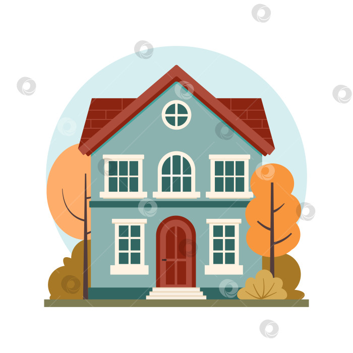 Скачать Осеннее настроение. Улица в пригороде, окружной дом, выделенный на белом фоне. Плоская векторная иллюстрация фотосток Ozero