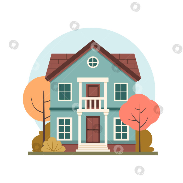 Скачать Осеннее настроение. Улица в пригороде, окружной дом, выделенный на белом фоне. Плоская векторная иллюстрация фотосток Ozero