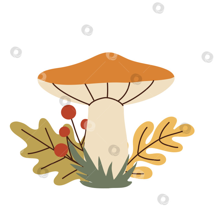 Скачать Простой плоский стиль с грибами и осенними листьями фотосток Ozero