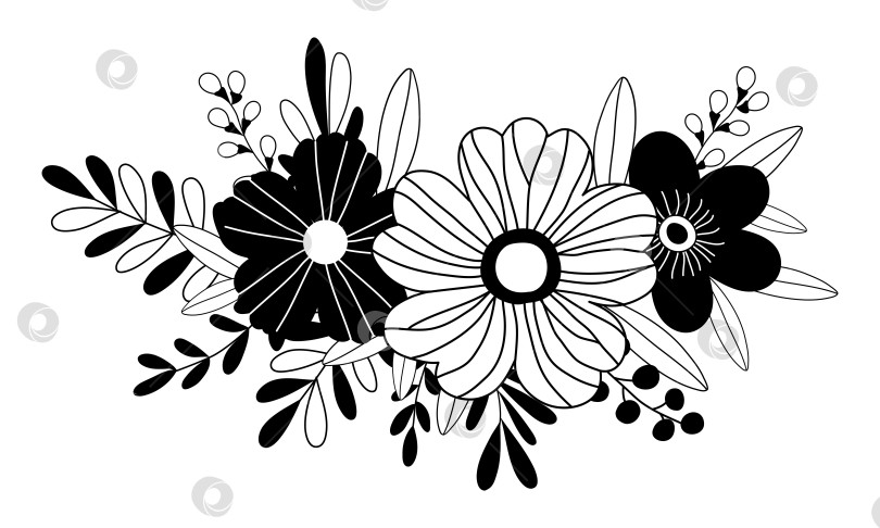 Скачать Нарисованная от руки ветка каракуля с цветами и листьями, выделенными на белом фоне фотосток Ozero