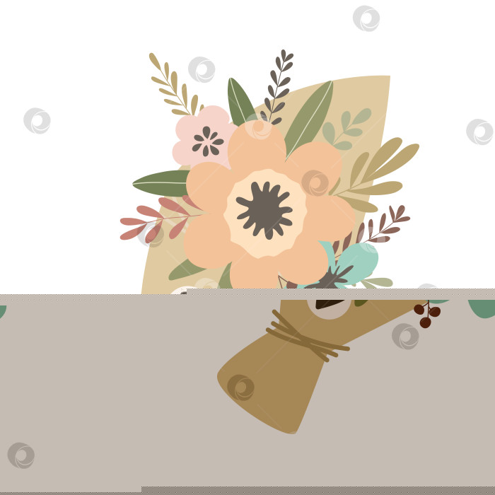 Скачать Нарисованный вручную букет с цветами и листьями, выделенными на белом фоне фотосток Ozero