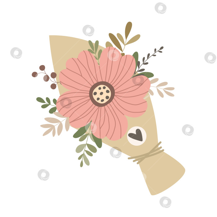 Скачать Нарисованный вручную букет с цветами и листьями, выделенными на белом фоне фотосток Ozero