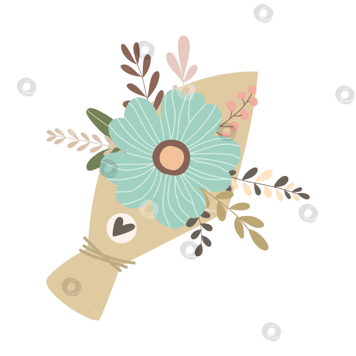 Скачать Нарисованный вручную букет с цветами и листьями, выделенными на белом фоне фотосток Ozero