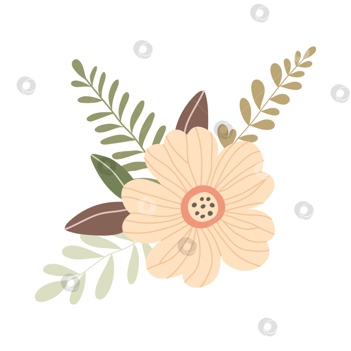 Скачать Нарисованная от руки ветка с цветами и листьями, выделенными на белом фоне фотосток Ozero