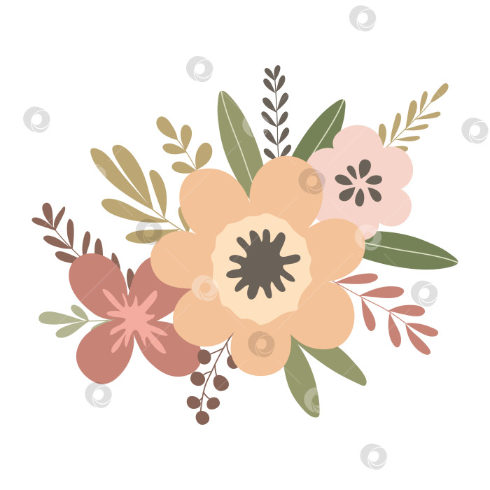 Скачать Нарисованная от руки ветка с цветами и листьями, выделенными на белом фоне фотосток Ozero