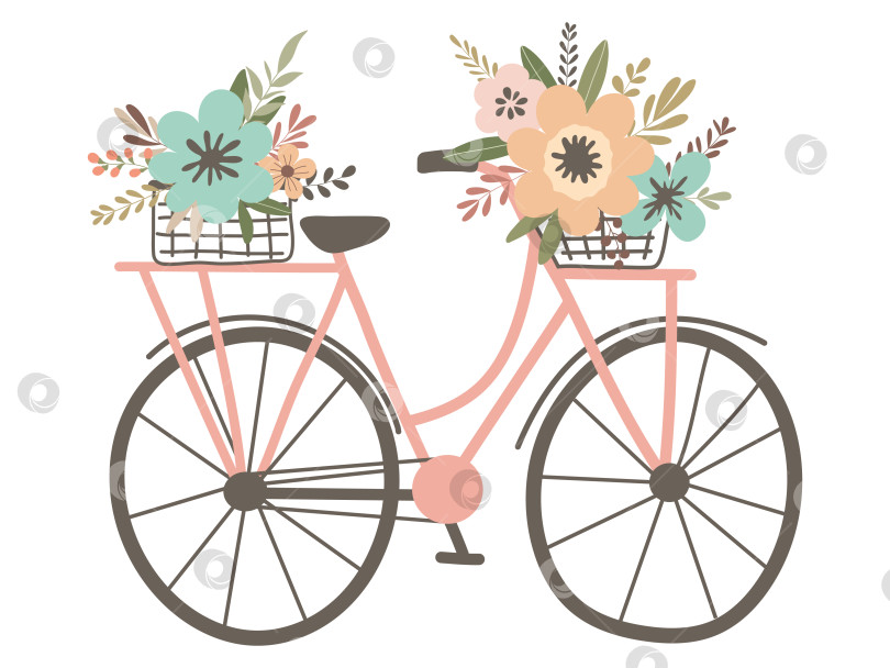 Скачать Велосипед с корзиной, полной цветов и листьев фотосток Ozero