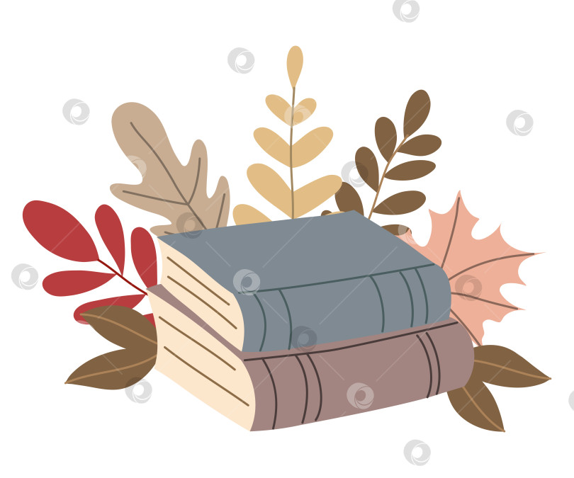 Скачать Лесные листья и книги, выделенные на белом фоне. фотосток Ozero