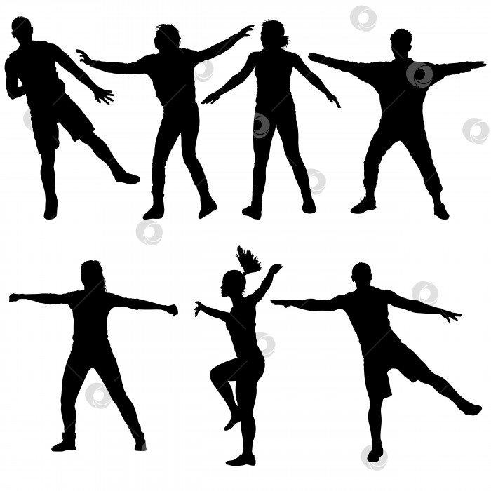 Скачать Черные силуэты танцуют на белом фоне. Векторная иллюстрация фотосток Ozero