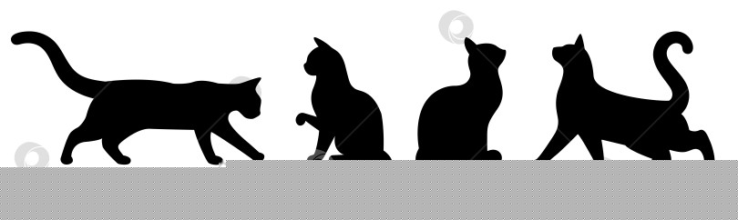 Скачать Набор силуэтов черных кошек для оформления Хэллоуина фотосток Ozero