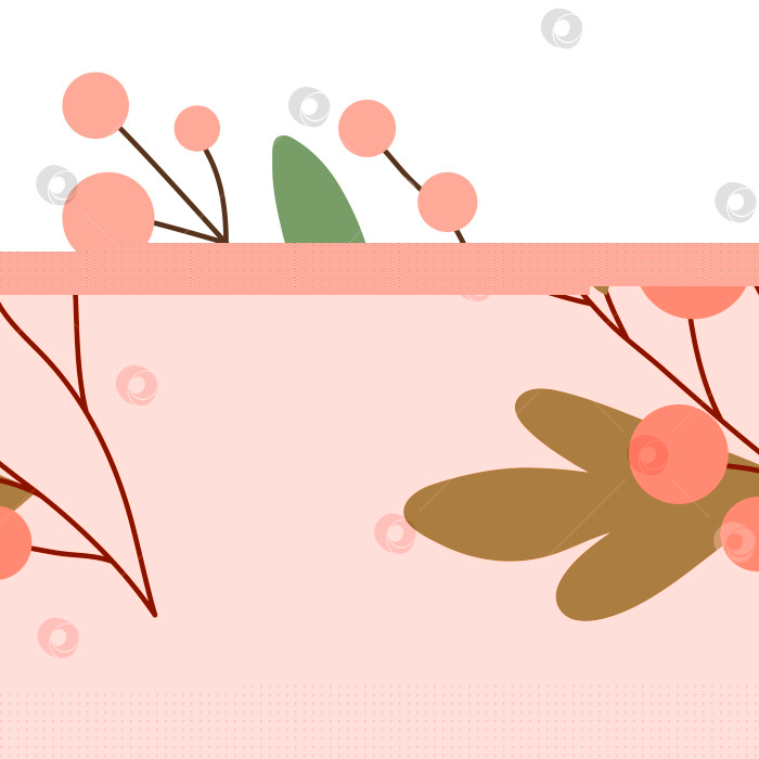 Скачать Зимняя ветка с красными ягодами и листьями, выделенными на белом фоне. Векторная иллюстрация, плоский стиль фотосток Ozero