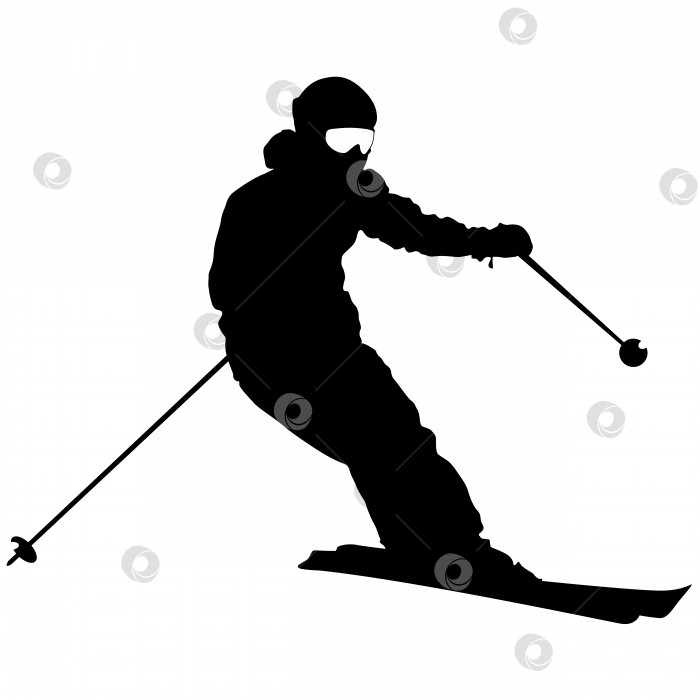 Скачать Горный лыжник, несущийся вниз по склону. Векторный спортивный силуэт фотосток Ozero