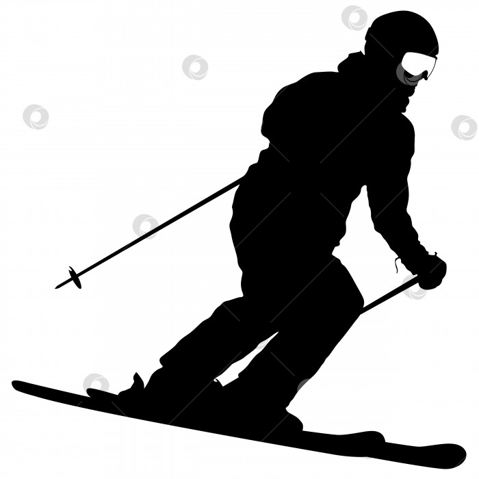 Скачать Горный лыжник, несущийся вниз по склону. Векторный спортивный силуэт фотосток Ozero