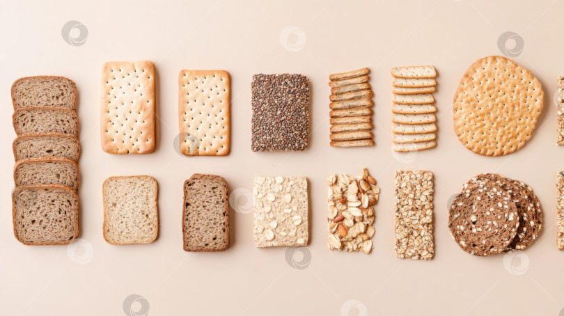 Скачать Разнообразные лепешки и тосты из цельного зерна, приготовленные в качестве основы фотосток Ozero