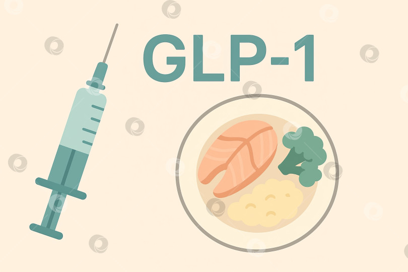 Скачать Концепция GLP1, включающая шприц и здоровое питание, терапию диабета, предысторию фотосток Ozero