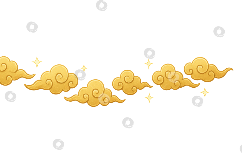 Скачать Узор из золотых облаков со звездами на прозрачном фоне, тема середины осени фотосток Ozero