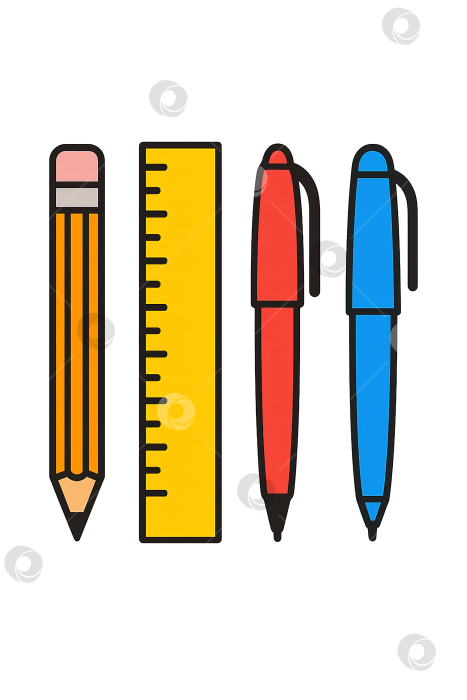 Скачать Школьные принадлежности карандаш линейка ручка выделены на прозрачном фоне фотосток Ozero