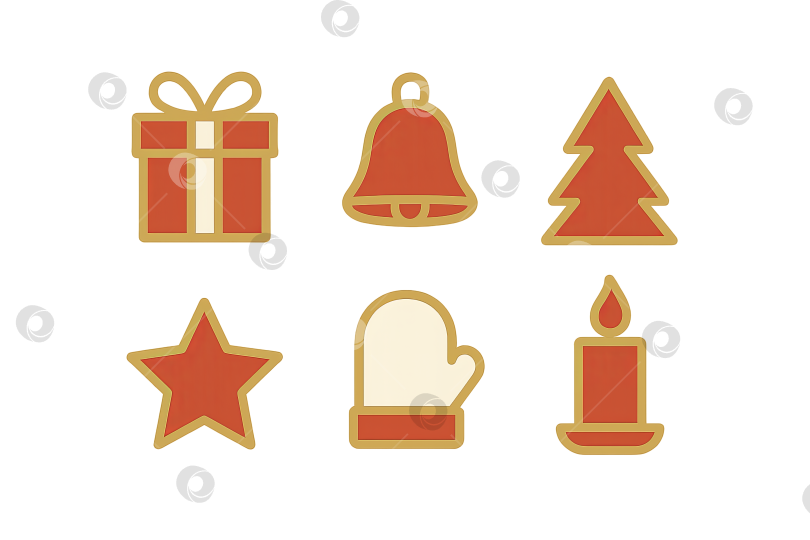 Скачать Рождественские иконки, включающие подарок, колокольчик, елку, звезду, варежку, свечу на прозрачном фоне фотосток Ozero