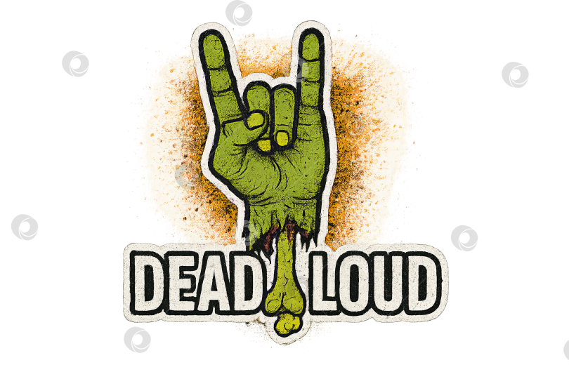 Скачать Рука зомби на Хэллоуин в рок-жесте с очень громким текстом, изолированная, в стиле гранж фотосток Ozero
