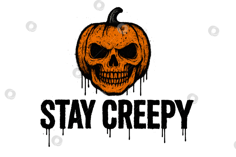 Скачать Тыква на Хэллоуин с изображением черепа, выполненная в готическом стиле гранж, выделена черным текстом фотосток Ozero