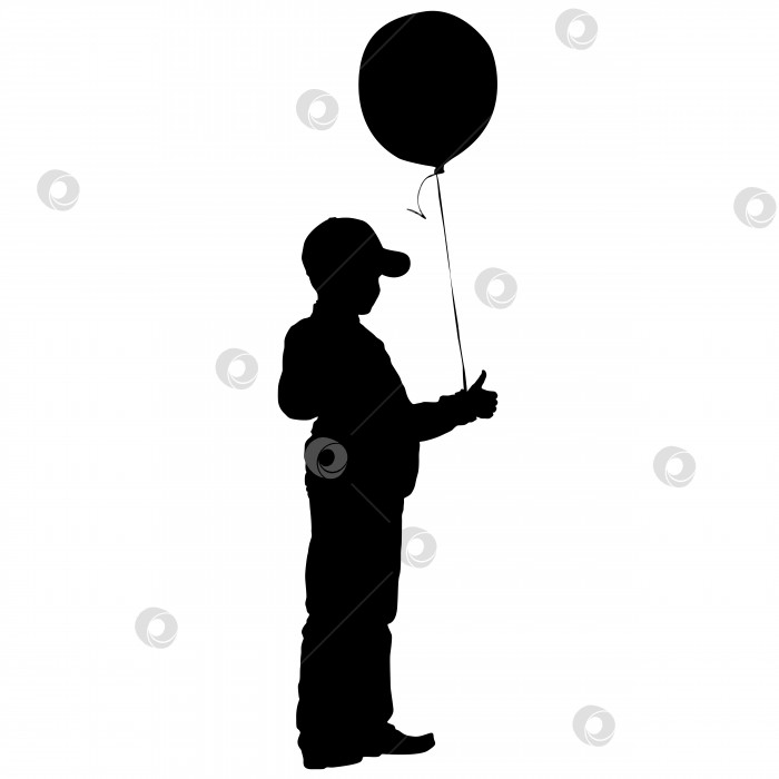 Скачать Силуэт мальчика с воздушным шаром на белом фоне. Векторная иллюстрация фотосток Ozero