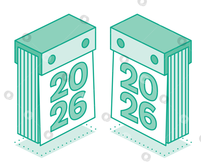 Скачать Значок изометрического календаря. 2026 год. Изолированный объект. Отрывной календарь. Стиль контура. фотосток Ozero